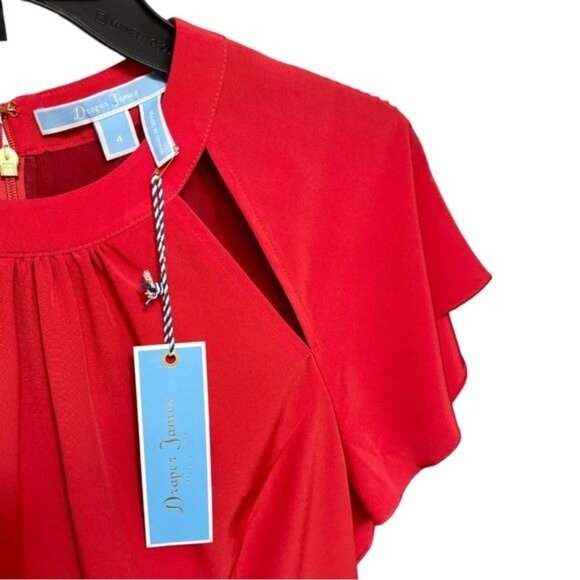 Draper James Solid Flutter Sleeve Mini Dress in Red Size 4 - Picture 8 of 9